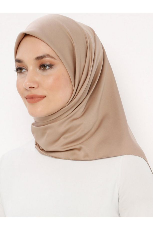 Koyu Bej Düz Renk Trend Twill Polyester Eşarp - 1