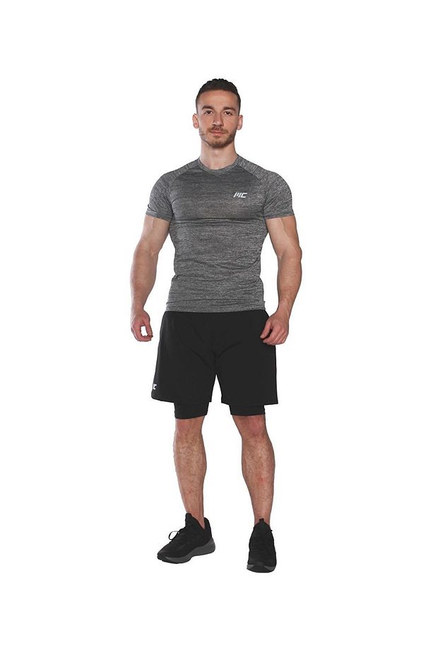 2 In 1 Erkek Taytlı Stretch Şort Siyah - 4