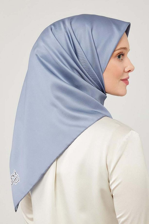 Kot Mavisi Düz Renk Trend Twill Polyester Eşarp - 1