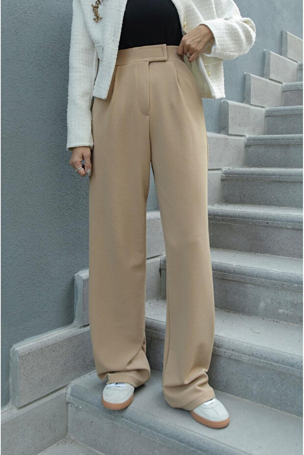 Damskie spodnie Palazzo Camel Redkit – zapinane na rzep - 1