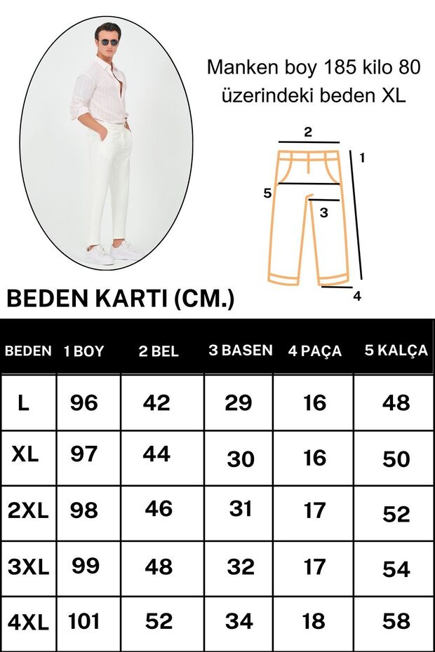 Dar Paça Esnek Kumaş Regular Fit Erkek Krem Rengi Pantolon - 5