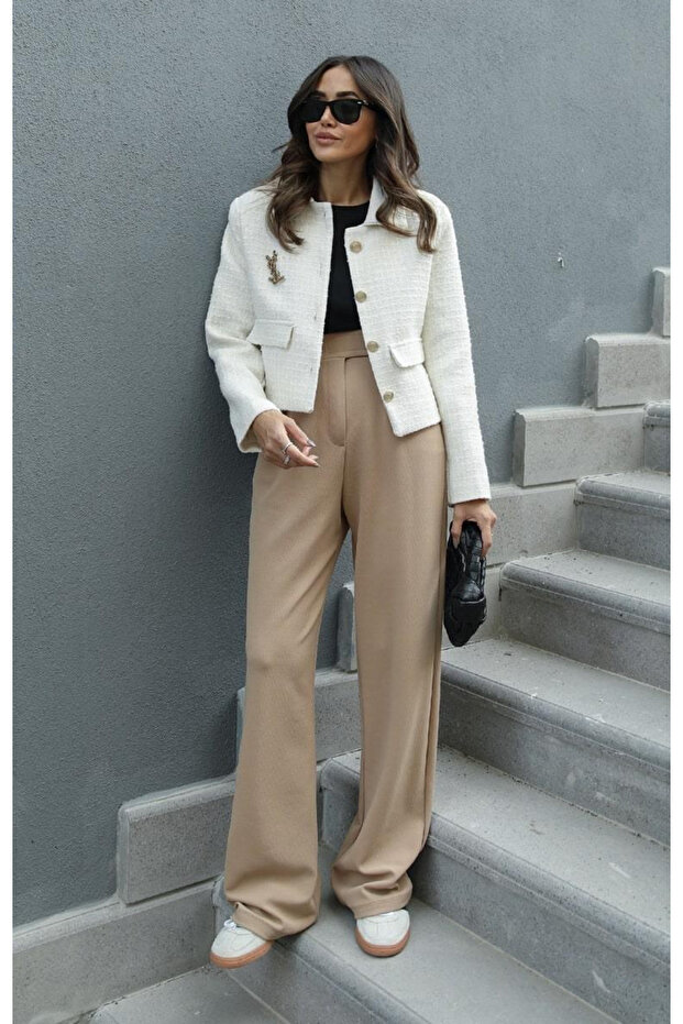 Damskie spodnie Palazzo Camel Redkit – zapinane na rzep - 2