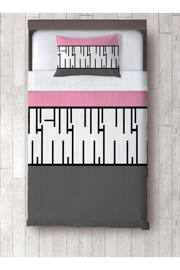 Pembe Piyano Tek Kişilik Pike ve Yastık Kılıfı - 2