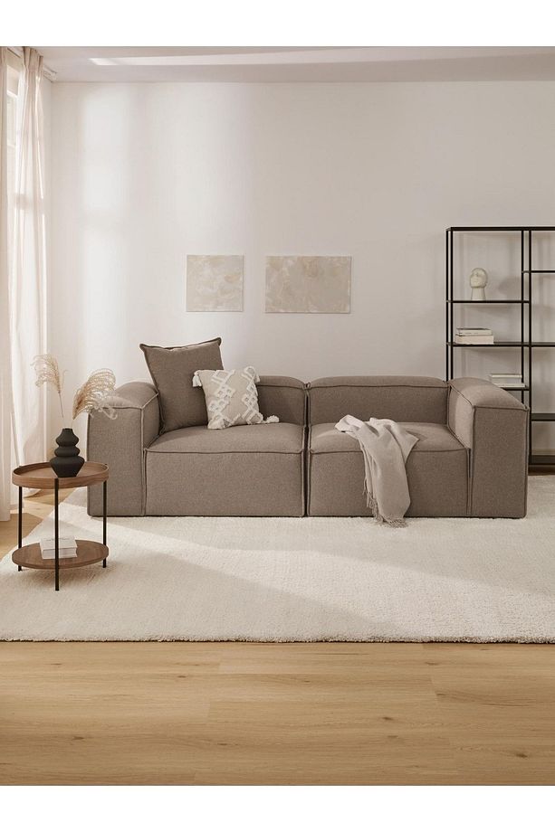 Mode Soft Ikili Kanepe Koltuk 2 Modül Kahve Keten Kumaş Işbir Sünger(DAİRENİZE TESLİM) - 1