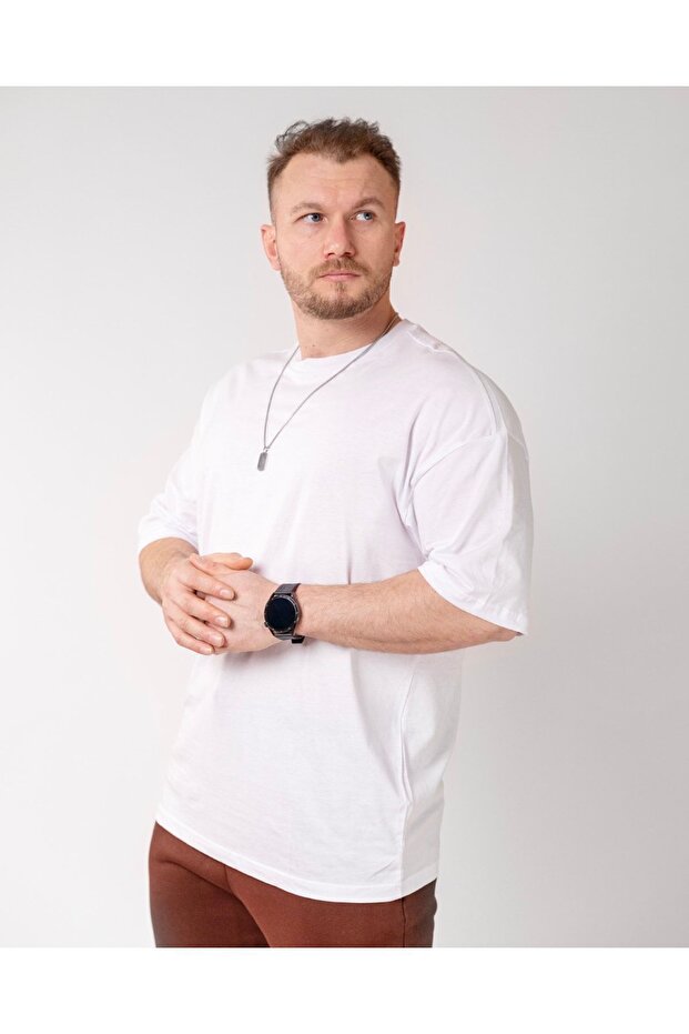 Erkek Beyaz Oversize Basic T-shirt