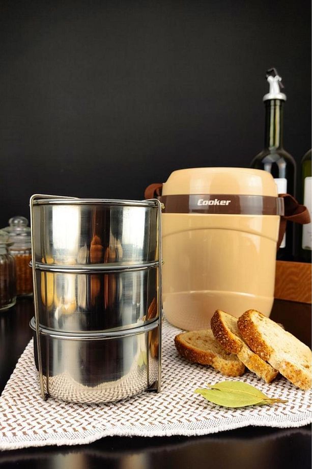 Paslanmaz Çelik Hazneli 3'lü Yemek Termosu 1,2 Lt Bej - Ckr3146 C320.025 - 3