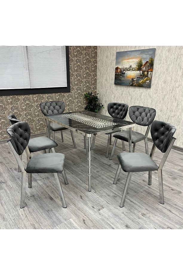 Akuamarin Mutfak Yemek Masası Takımı- 6 Kişilik Mutfak Masa Sandalye Takımı- Mutfak Masası Takımı - 3