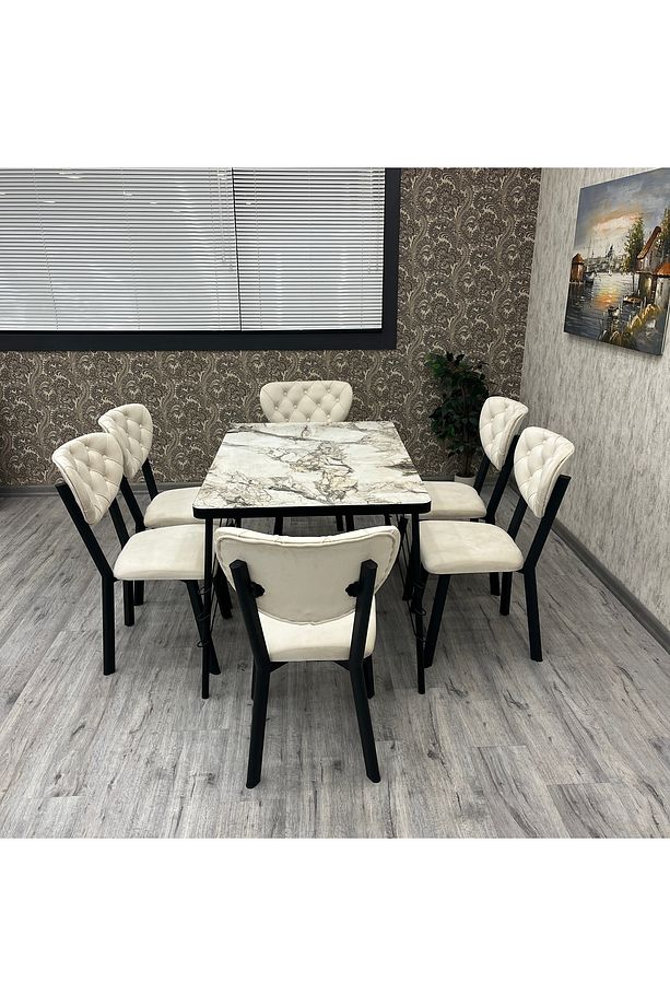 Akuamarin Mutfak Yemek Masası Takımı- 6 Kişilik Mutfak Masa Sandalye Takımı- Mutfak Masası Takımı - 4