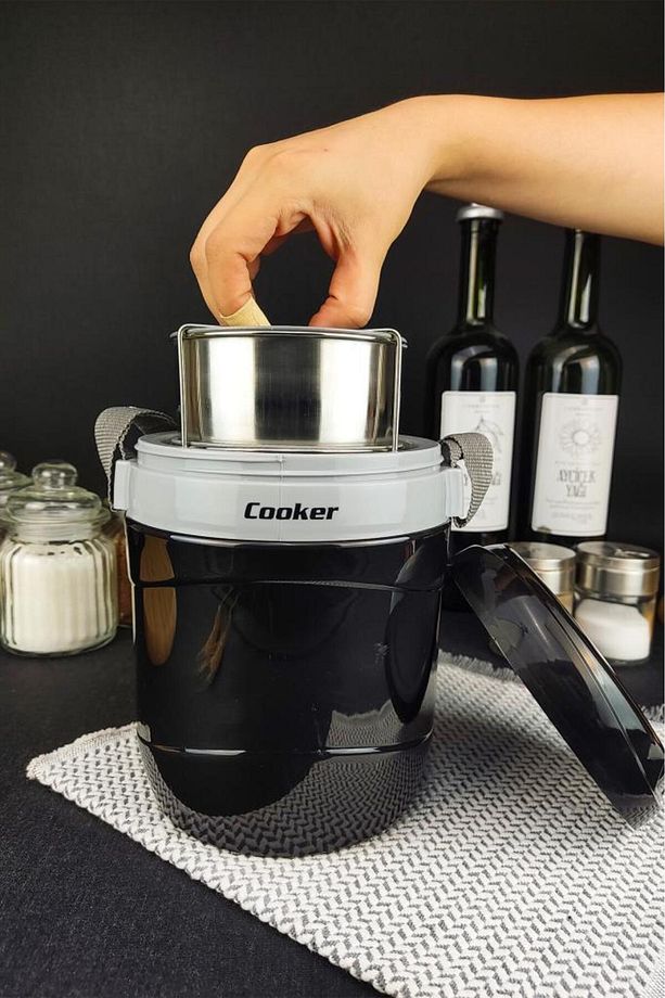 Paslanmaz Çelik Hazneli 3'lü Yemek Termosu 1,2 Lt Siyah - Ckr3146 C320.025 - 5