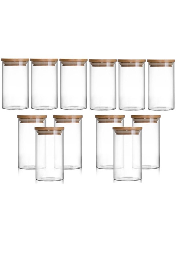Set of 12 250 Ml Jar Borosilicate Glass Storage Container Bamboo Vacuum Lid Spice Bowl Snack Bowl