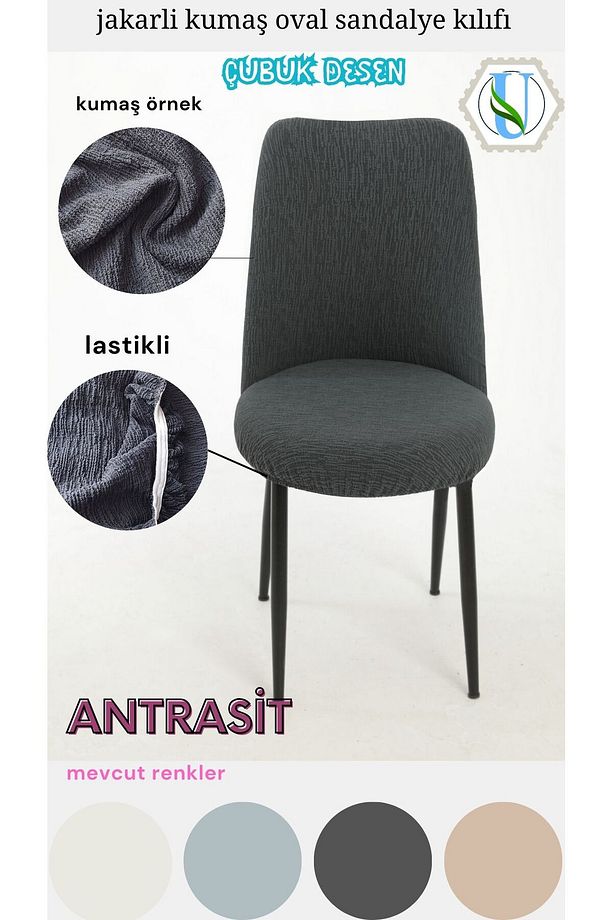 jakarli kumaş oval sandalye kılıfı,sandalye örtüsü çubuk desen 6 adet - 1