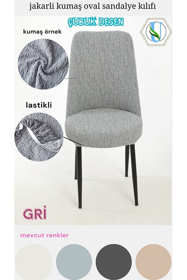 jakarli kumaş oval sandalye kılıfı,sandalye örtüsü çubuk desen 1 adet - 1