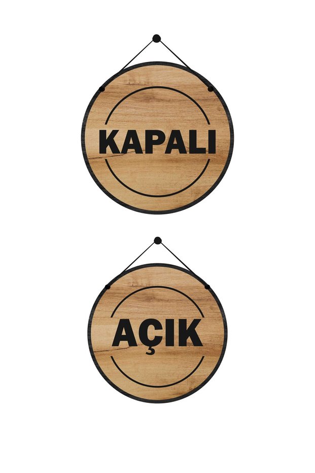 Open Closed Written Board Wooden Embossed Store Door Direction Sign (Turkish)