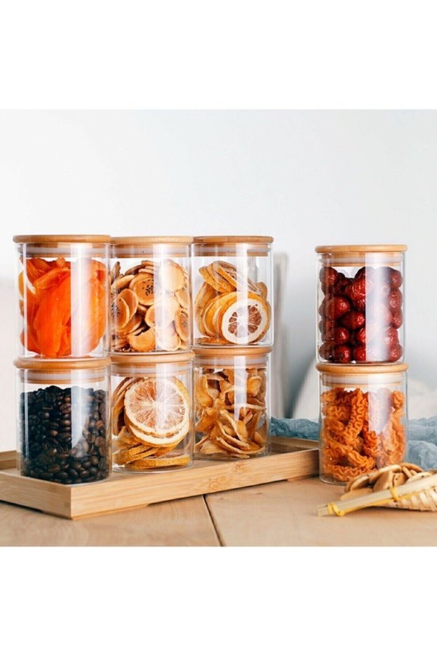 8 Pieces Borosilicate Glass Spice Jar with Bamboo Lid 250ml