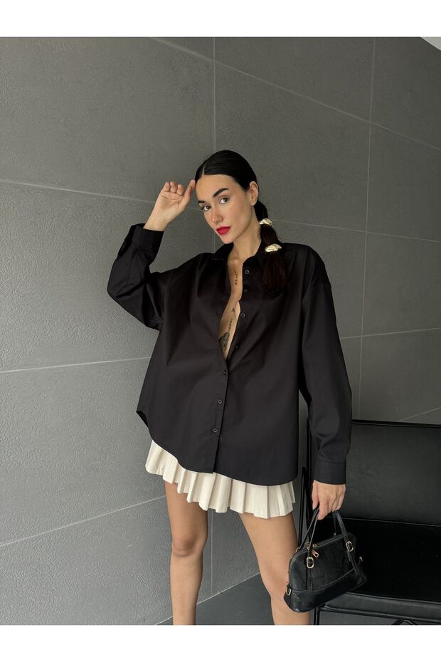 قميص أسود واسع القطع 27202 - 4