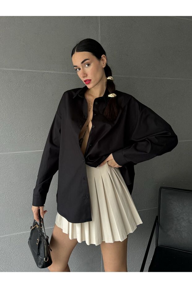 قميص أسود واسع القطع 27202 - 1