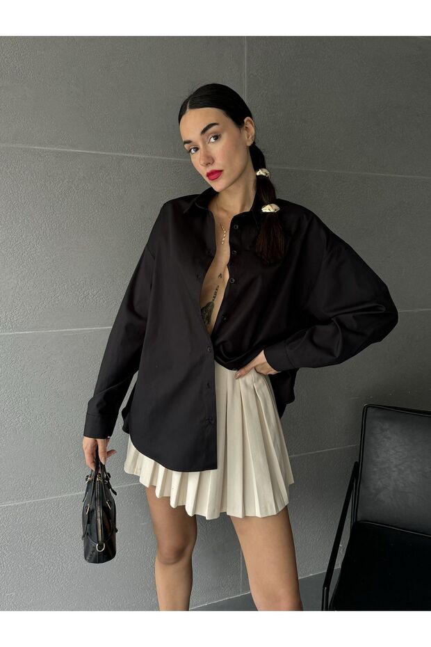 قميص أسود واسع القطع 27202 - 6