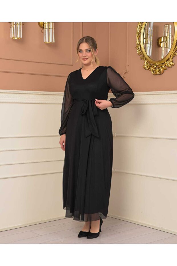 Baskılı V Yaka Maxi Boy Elbise - 4