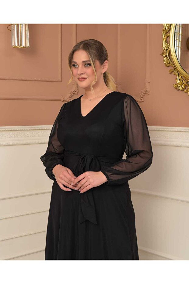 Baskılı V Yaka Maxi Boy Elbise - 6