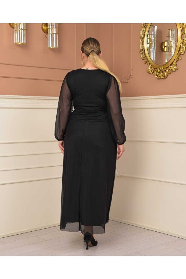 Baskılı V Yaka Maxi Boy Elbise - 5