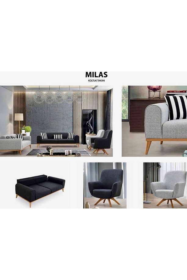 Milas Koltuk Takımı 3 2 1 Ahşap Kasalı Tek Berjerli Koltuk Takımı - 1