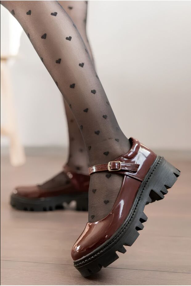 Women's Claret Red Patent Leather Harajuku Style Lolita Single Strap Shoes