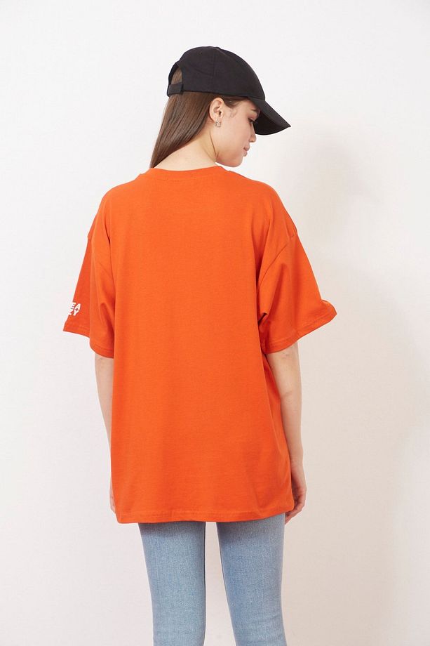 Eazy Kiremit Unisex Oversize Baskılı Kısa Kollu Basic T-shirt - 4