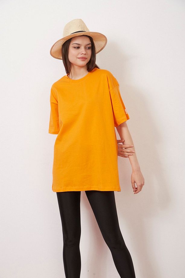 Eazy Turuncu Unisex Oversize Baskılı Kısa Kollu Basic T-shirt - 4