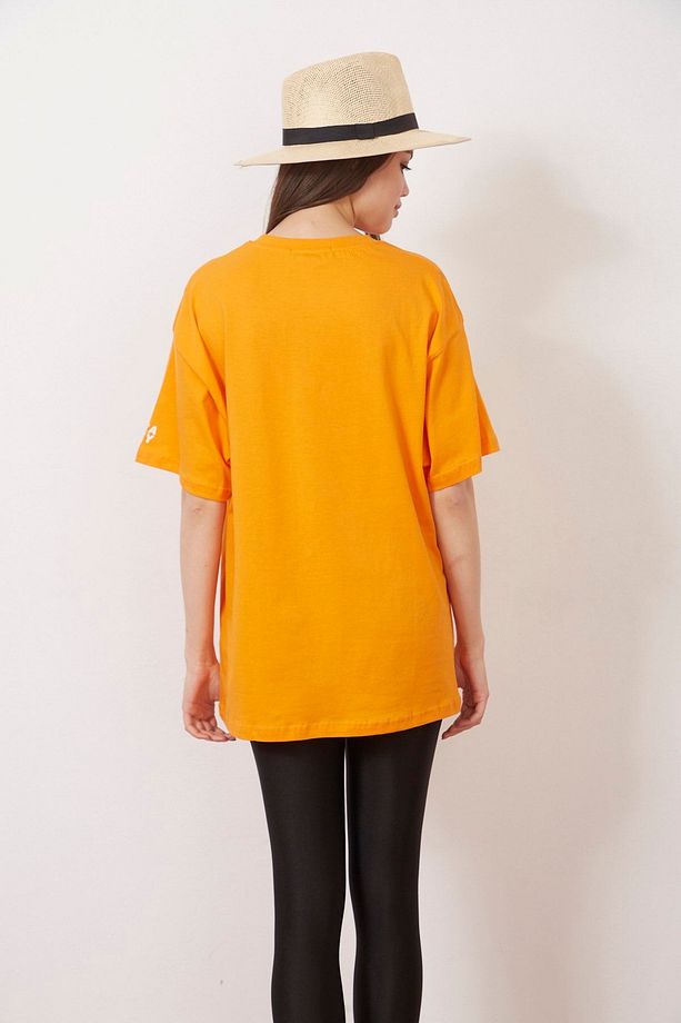 Eazy Turuncu Unisex Oversize Baskılı Kısa Kollu Basic T-shirt - 5