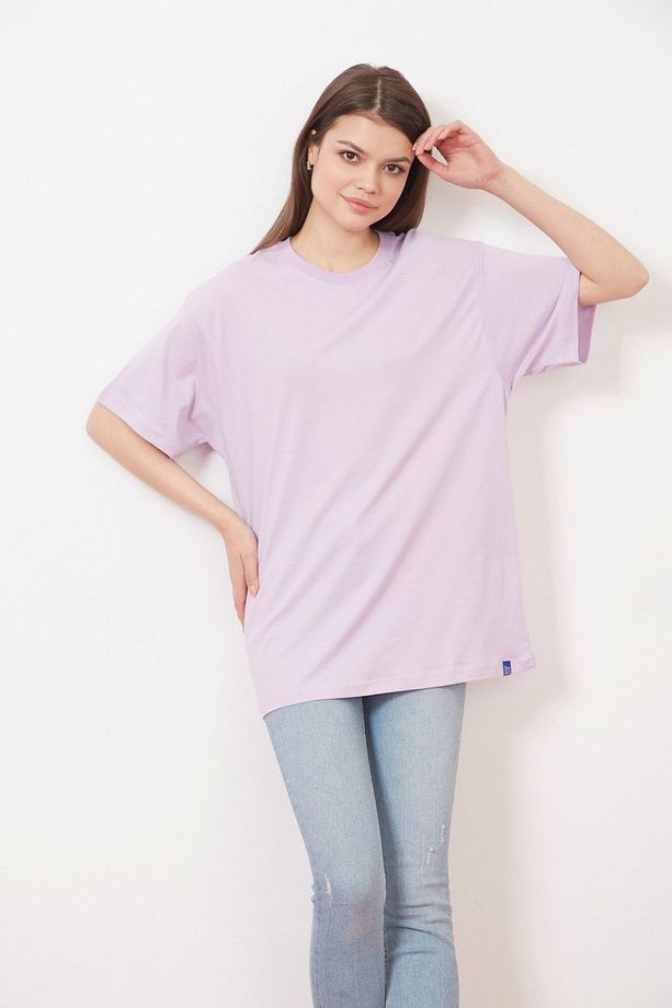 Eazy Lila Unisex Oversize Baskılı Kısa Kollu Basic T-shirt - 3