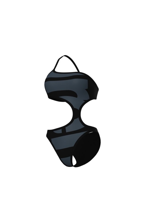 Women's Arena Logo Swimsuit Single Shoulder Asphalt Multi Black Black