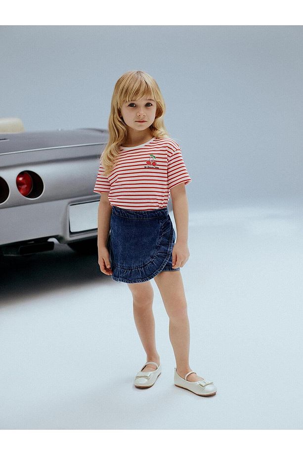 LCW baby Beli Lastikli Kız Bebek Jean Şort Etek - 1