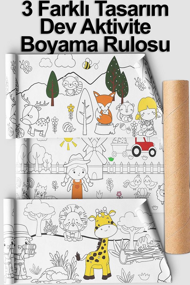 3 Farklı Tema Kreş Ve Okul Için Aktivite Rulo Boyama Kağıdı - 62 Cm X 7.5 Metre Dev Rulo - 1