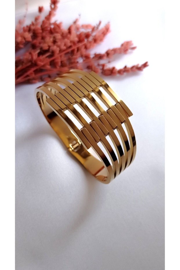 Women's Stainless Steel Thick Rib Handcuff Bracelet Steel Bracelet