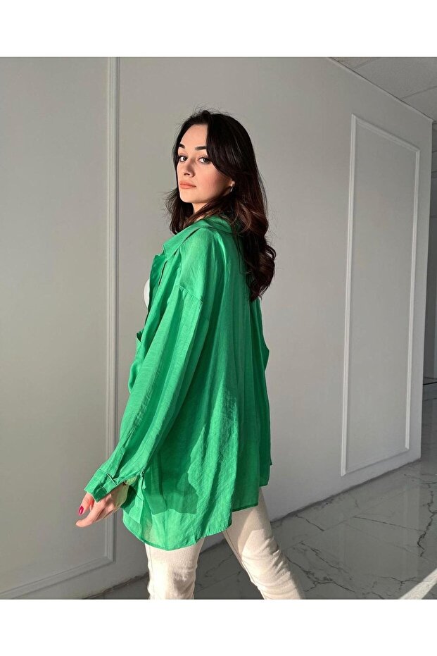 Oversize Düşük Omuz Gömlek - 1