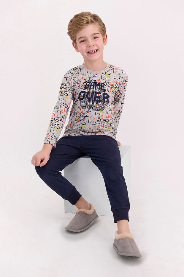 Rolypoly Game Over - Boy's Dark Beige Melange Pajama Set