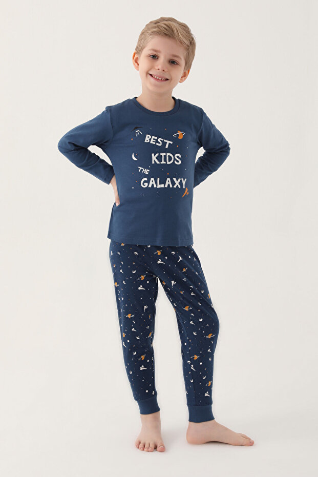 أفضل مجموعة بيجامة للأطفال بأكمام طويلة من The Galaxy Navy Blue Boy