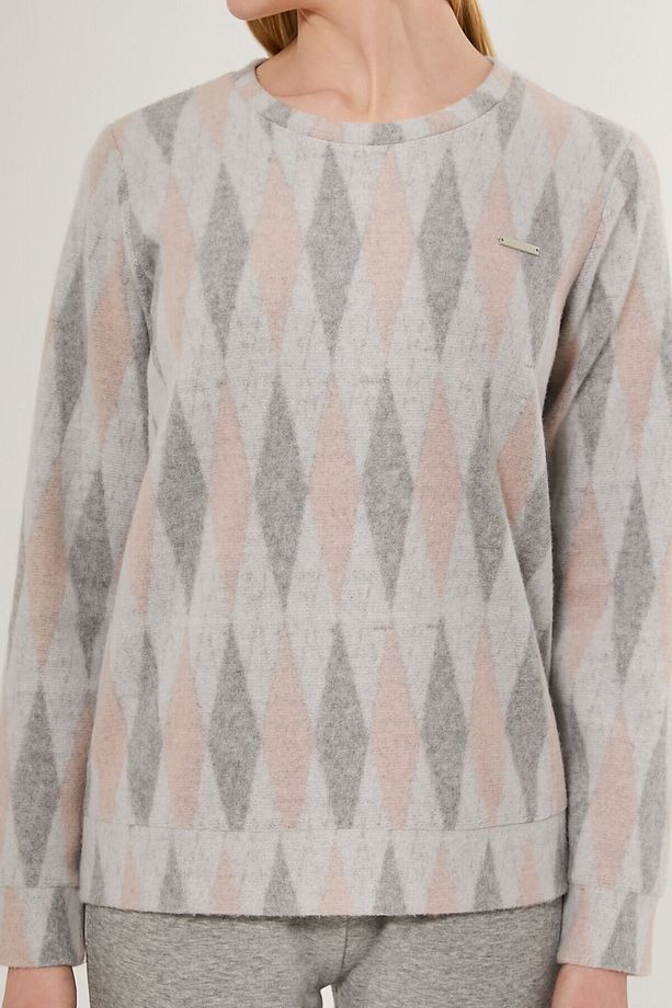 Equilateral Triangle Pattern Gri Kadın Uzun Kol Pijama Takım - 4