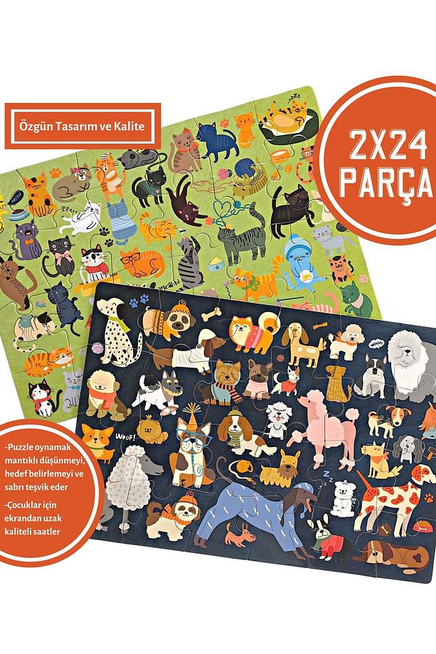 Kediler Ve Köpekler Puzzle | 2 Puzzle Bir Arada 48 Parça | Cats And Dogs Puzzle 2 In 1 - 3