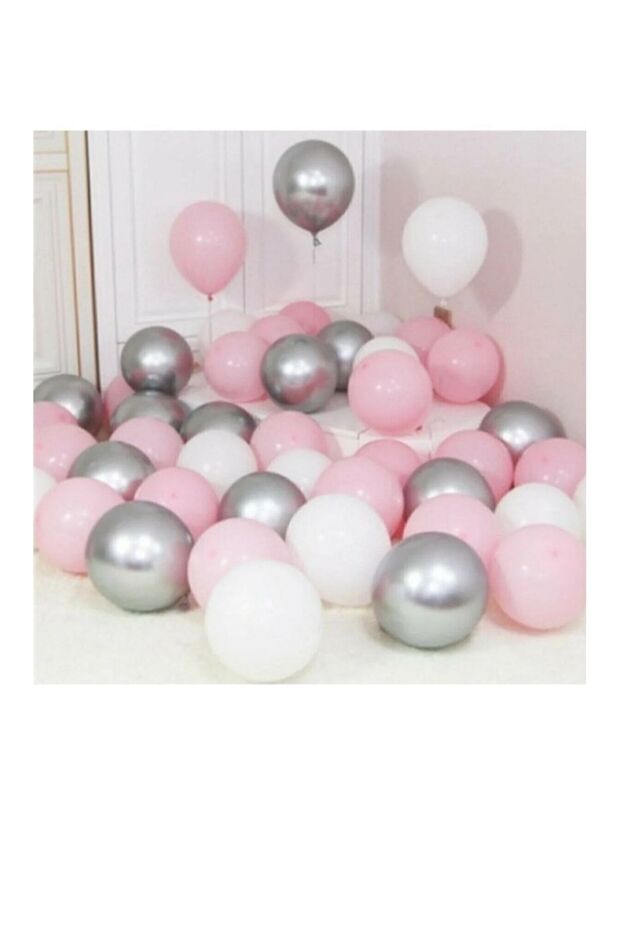 Metallic Gray Pastel Pink Pastel White Balloon 100 Pieces