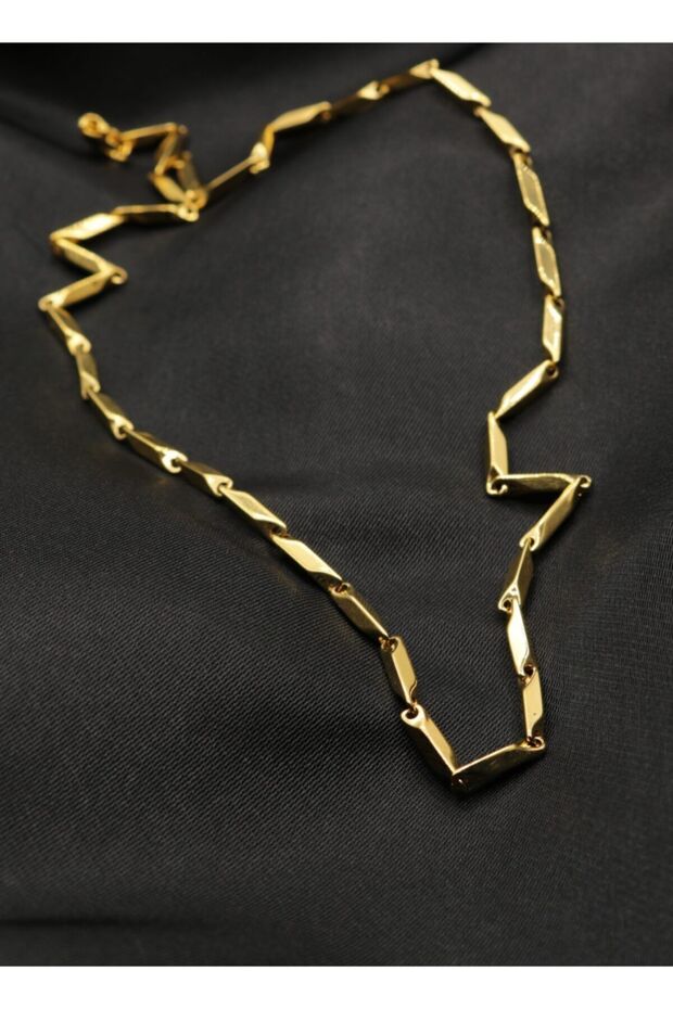 Sarı Renk Paslanmaz Çelik Kolye - 1