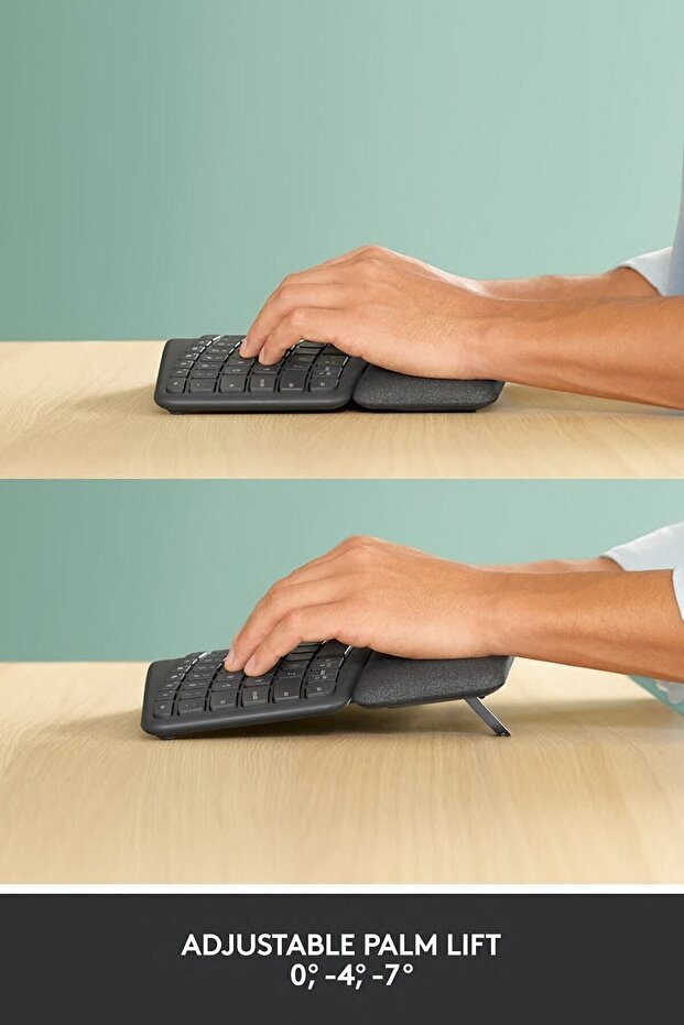 K860 Ergonomik Bilek Destekli Tam Boyutlu Kablosuz Türkçe Klavye - Siyah - 7