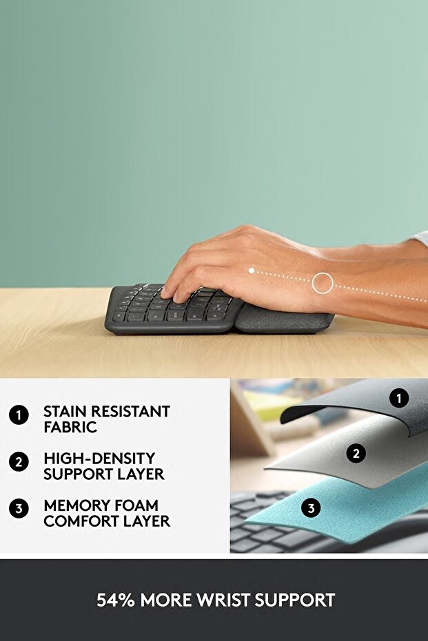 K860 Ergonomik Bilek Destekli Tam Boyutlu Kablosuz Türkçe Klavye - Siyah - 3