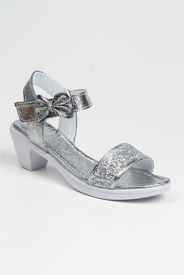 Girl's Gray Glitter Heeled Sandals