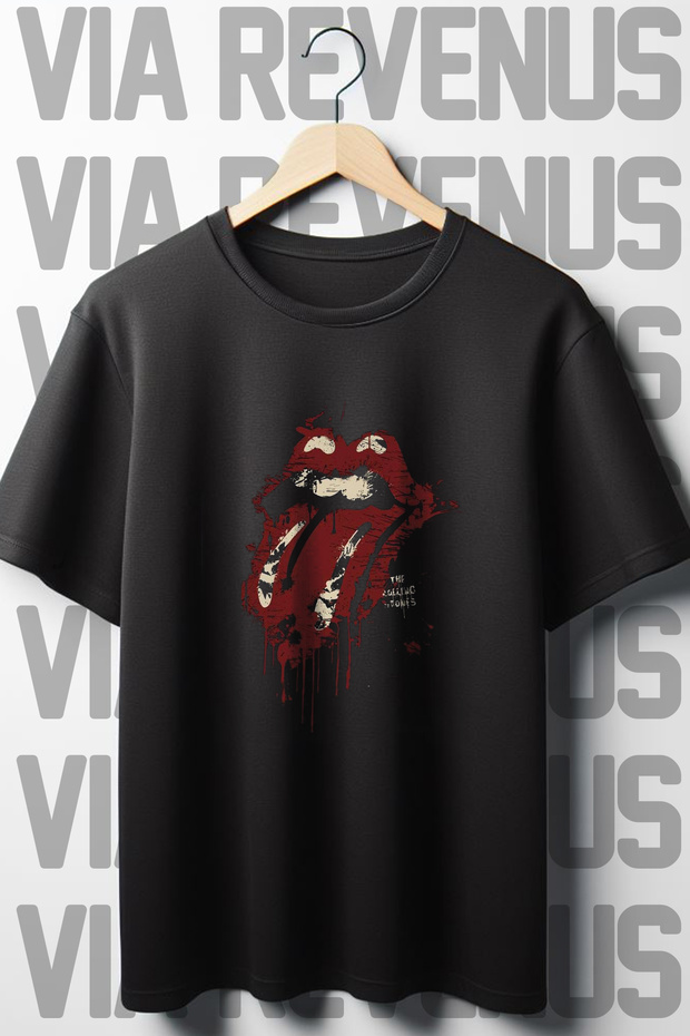 Rolling Stones Printed Oversized Wide Fit Crew Neck Black T-shirt