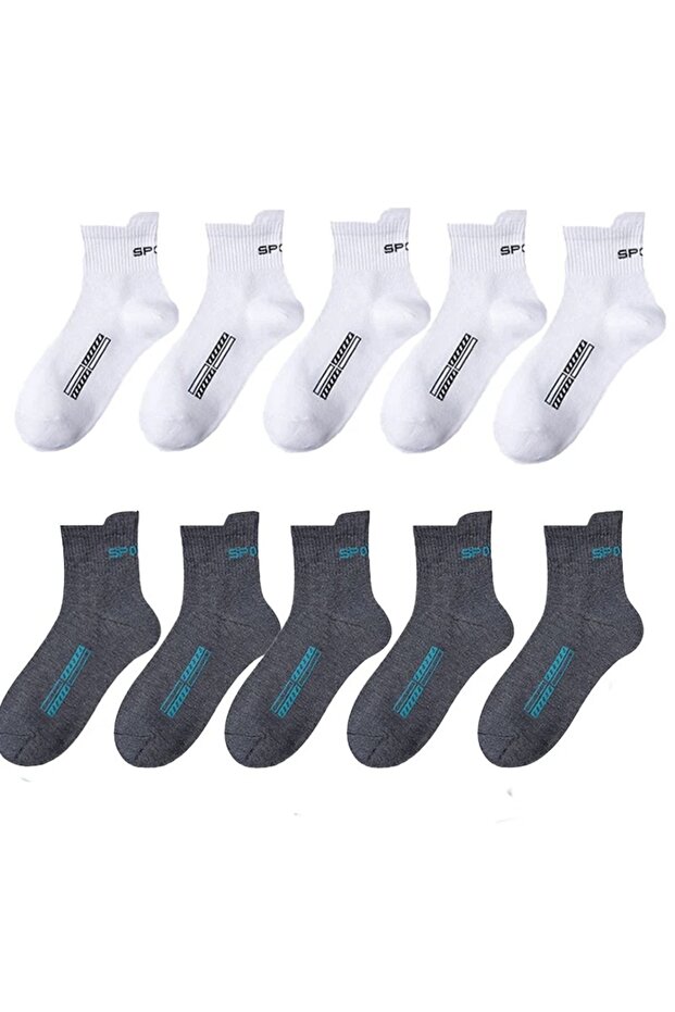 10 Çift Erkek Yüksek Kalite Pamuk Spor Çorap - 1