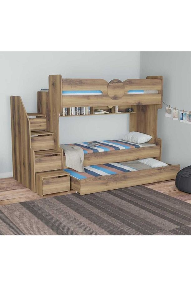 Komple 1.kalite Ahşap Renk Mdf Ranza 3 Kişilik - 4