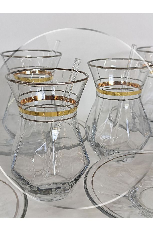 0rjinal Yaldız Platin Çizgi Desenli Model 6 Kişilik Çay Seti - 4