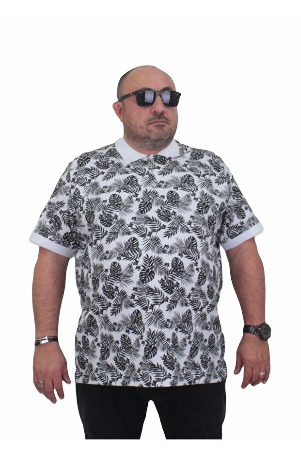 Men's Large Size Polo Collar T-Shirt Hawai 24455 White