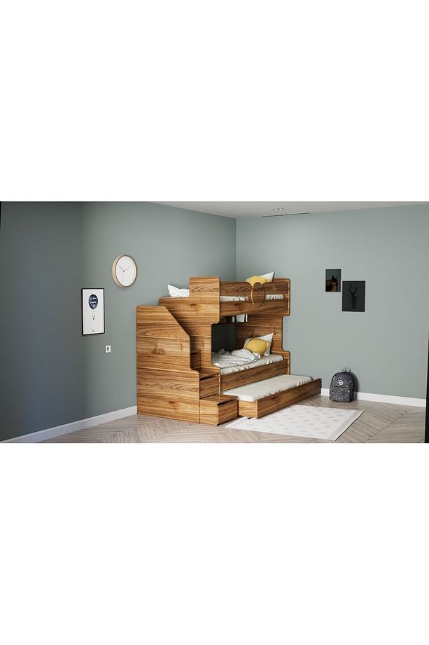 Komple 1.kalite Ahşap Renk Mdf Ranza 3 Kişilik - 1
